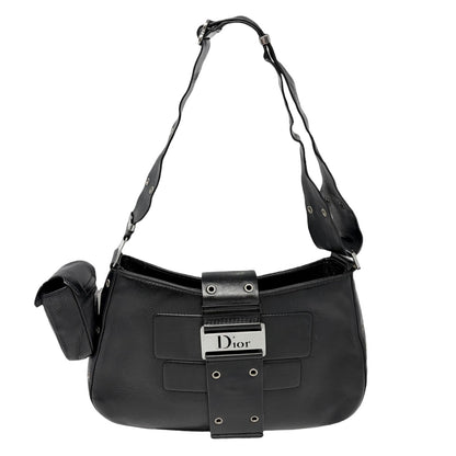 Christian Dior Vintage 2002 Logo Street Chic Shoulder Bag Black Leather 902094
