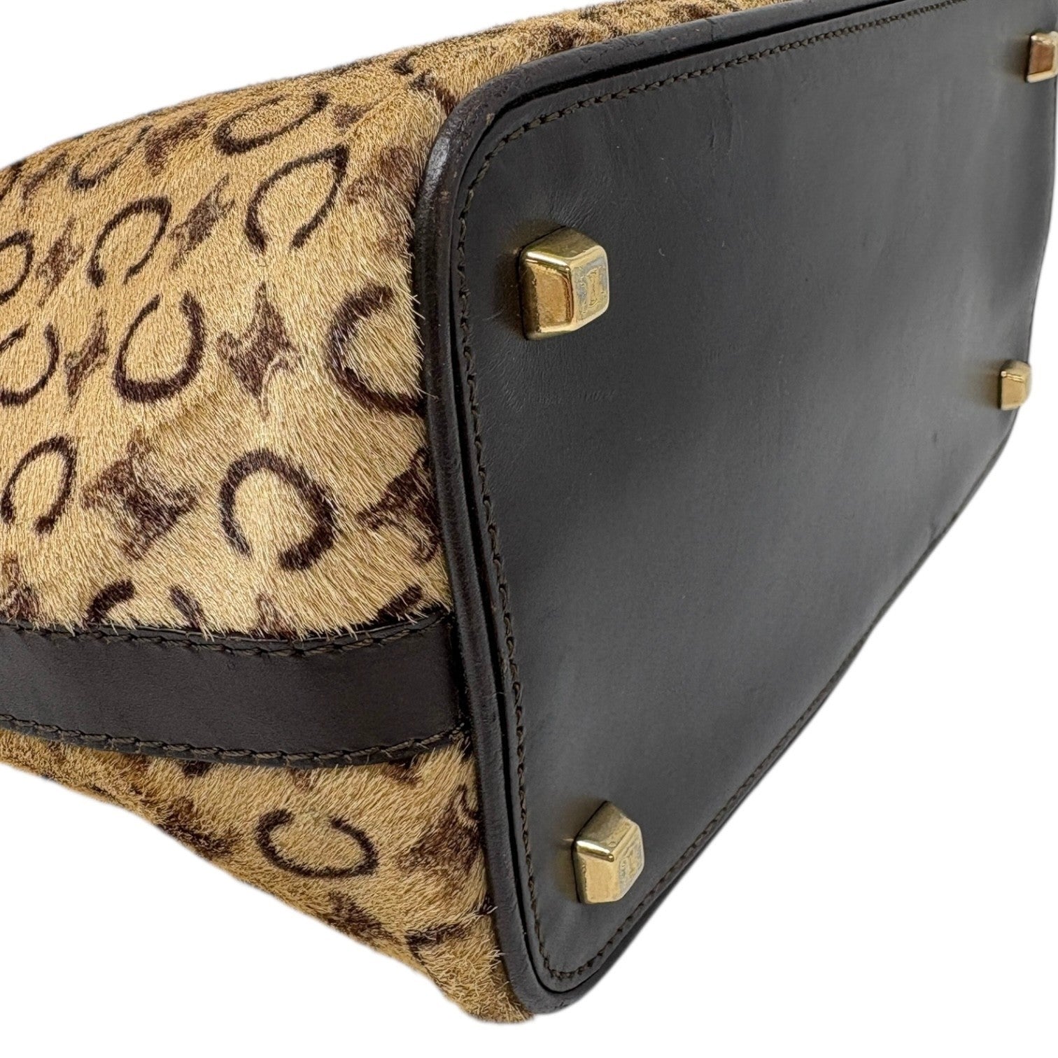 CELINE Vintage Macadam Logo Shoulder Bag Beige Brown Pony Calf Hair Leather