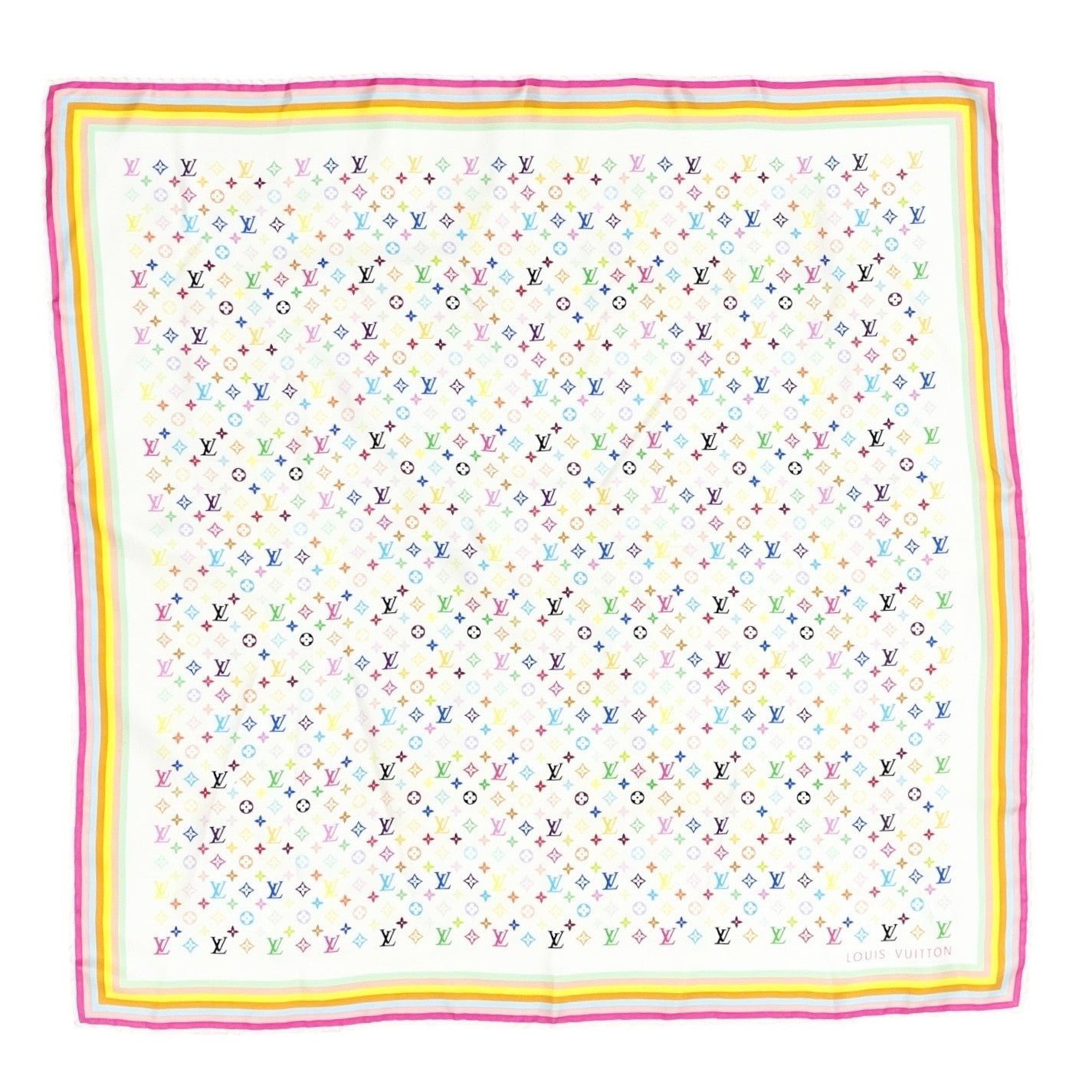 LOUIS VUITTON Vintage LV Monogram Multicolor Scarf Wrap Top White Silk