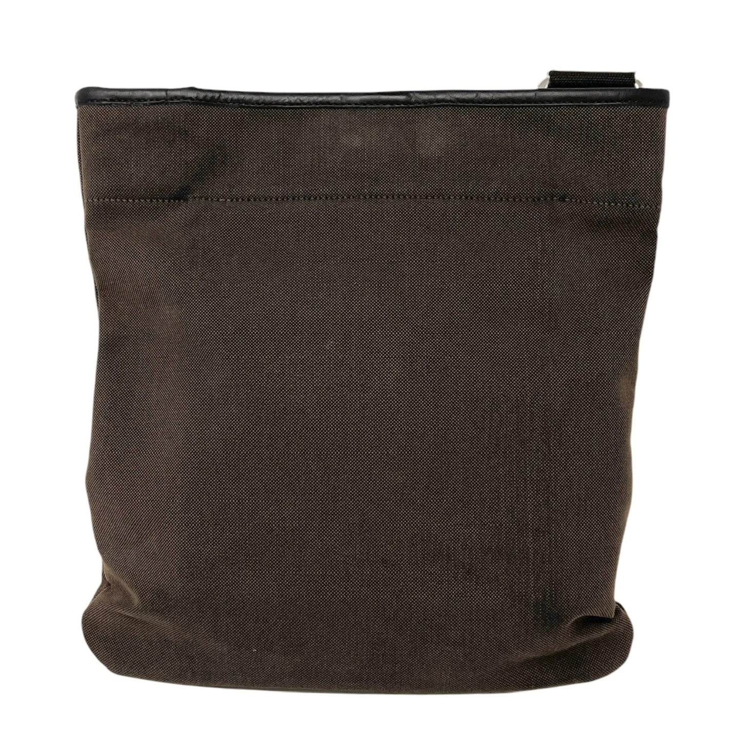 PRADA Vintage Logo Crossbody Shoulder Bag Brown Silver Cotton Leather