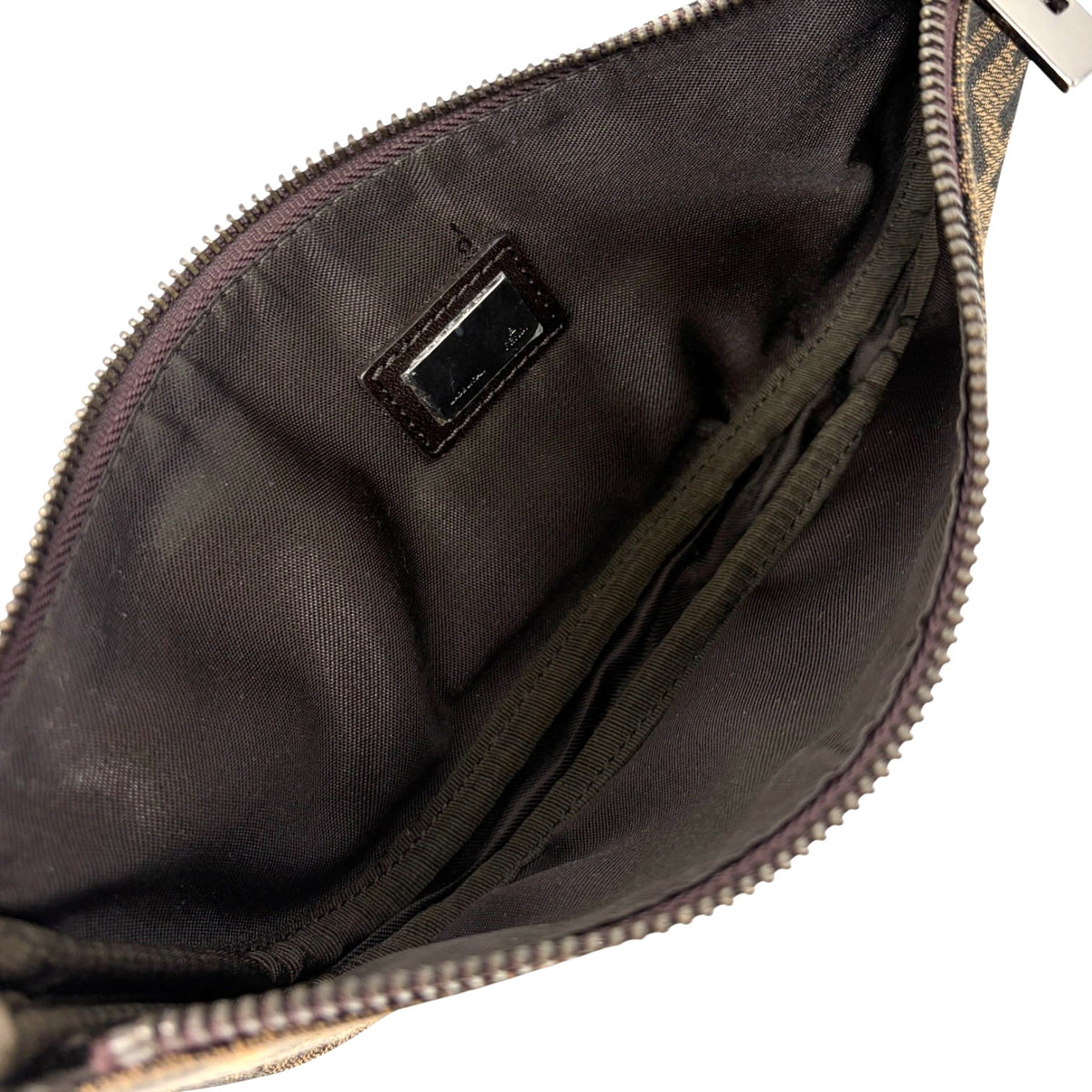 FENDI Vintage Zucca FF Logo Pochette Shoulder Bag Brown Half Moon Zip 902816