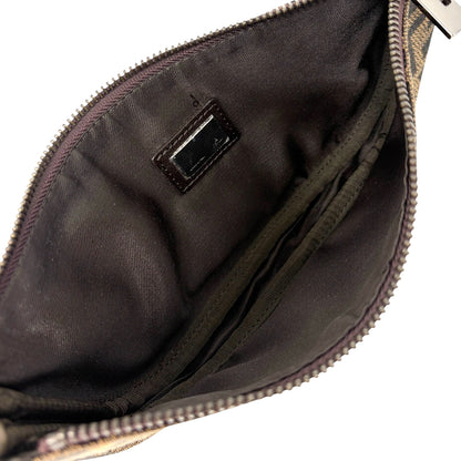FENDI Vintage Zucca FF Logo Pochette Shoulder Bag Brown Half Moon Zip 902816