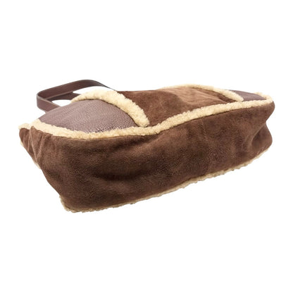 DOLCE&GABBANA Vintage DG Logo Fur Tote Shoulder Bag Brown Beige Suede 902427