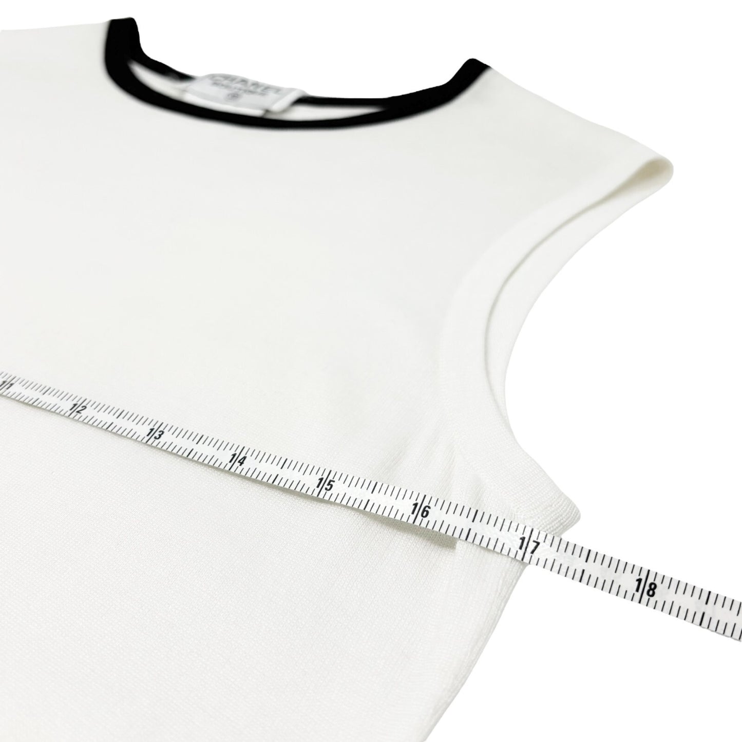 CHANEL Vintage 96P CC Logo Sleeveless Top #42 Summer Knit Tank White Black