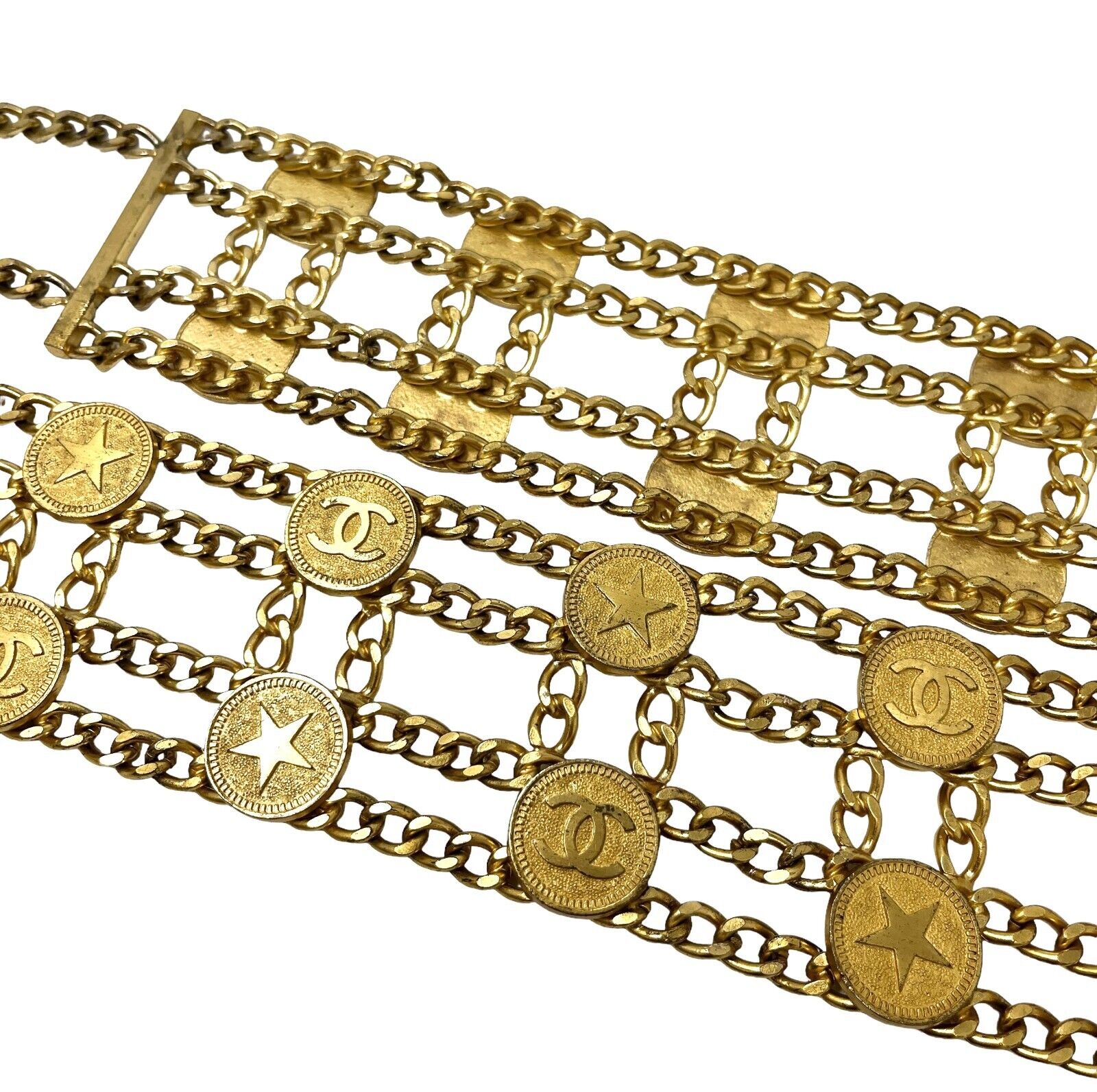 CHANEL Vintage 01P CC Logo Chain Belt Accessory Star Medal Gold Metal Rank AB