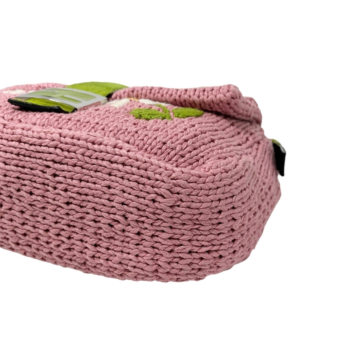 FENDI Vintage Mamma Baguette Crochet Shoulder Bag Flower Pink Wool 901957