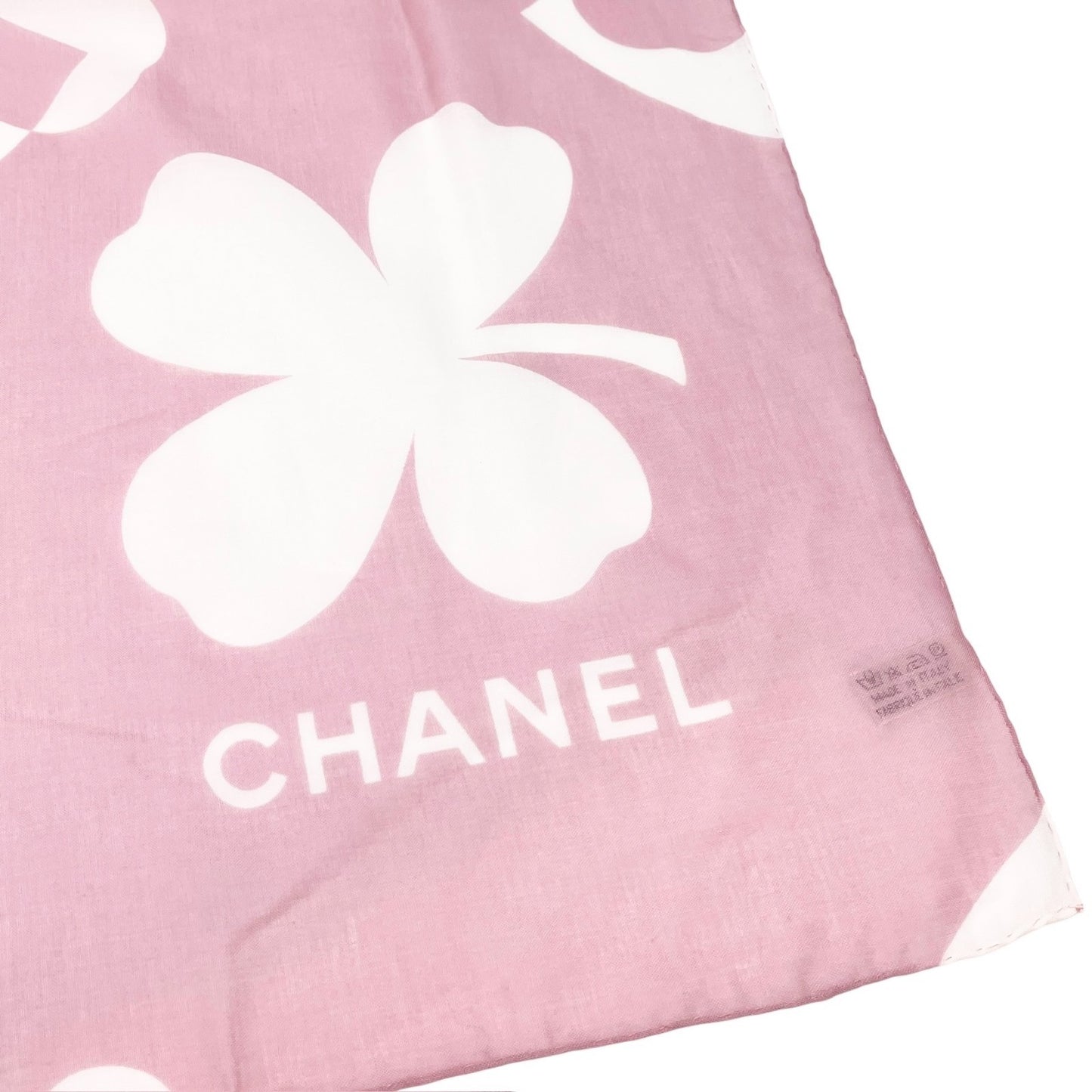 CHANEL Vintage CC Mark Logo Scarf Wrap Shawl Pink White Cotton See-through