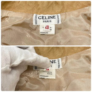 CELINE Vintage Punching Shirt Top #40 Snap Button Light Brown Suede Rank AB