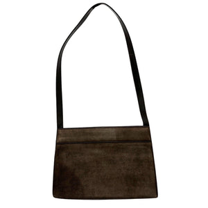 GUCCI Vintage G Square Logo Small Shoulder Bag Brown Gold Suede Leather