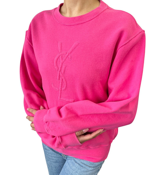 Yves Saint Laurent Vintage Embroidered YSL Logo Sweatshirt Top #M Pink