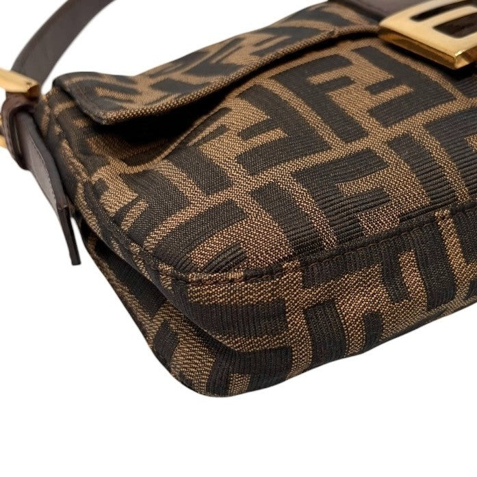 FENDI Vintage FF Logo Zucca Mamma Baguette Canvas Shoulder Bag Brown 901836