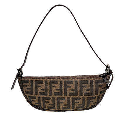 FENDI Vintage Zucca FF Logo Pochette Shoulder Bag Brown Half Moon Zip 902816