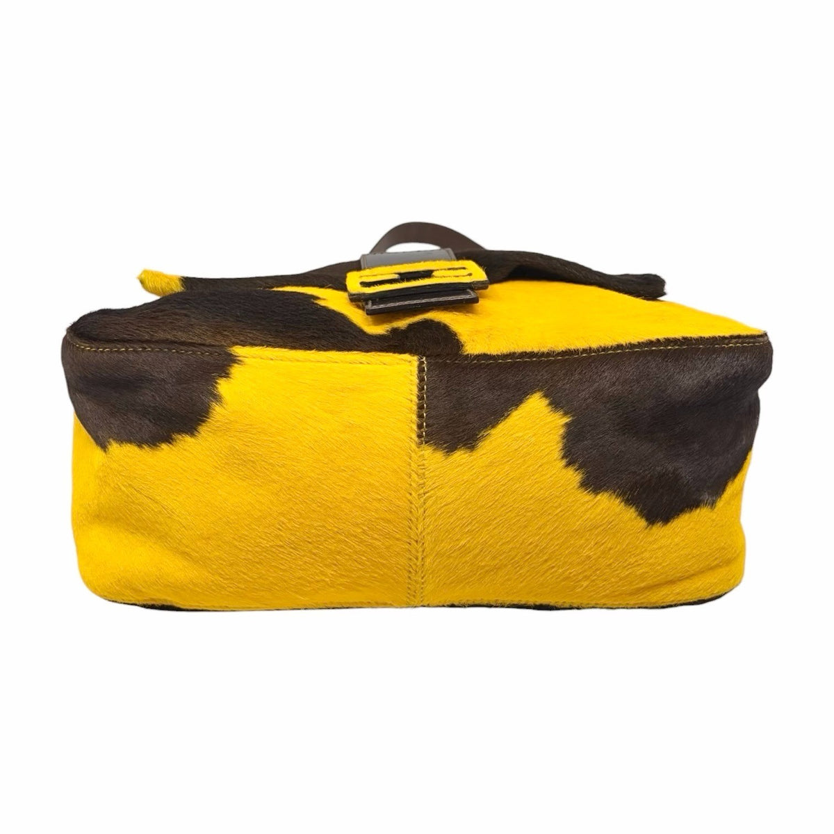 FENDI Vintage FF Mamma Baguette Cow Pony Calf Hair Bag Yellow Brown 902908
