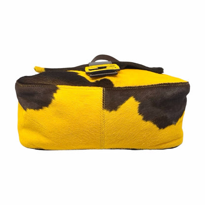 FENDI Vintage FF Mamma Baguette Cow Pony Calf Hair Bag Yellow Brown 902908
