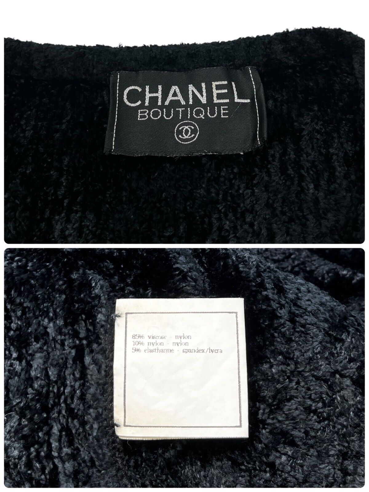 CHANEL Vintage 95A CC Logo Velvet Knit Jacket Black Gold Nylon Rank AB