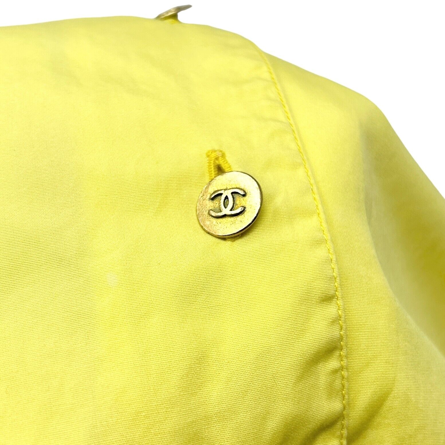 CHANEL Vintage P04883 CC Logo Shirt Top #36 Yellow Gold Cotton Button Rank AB