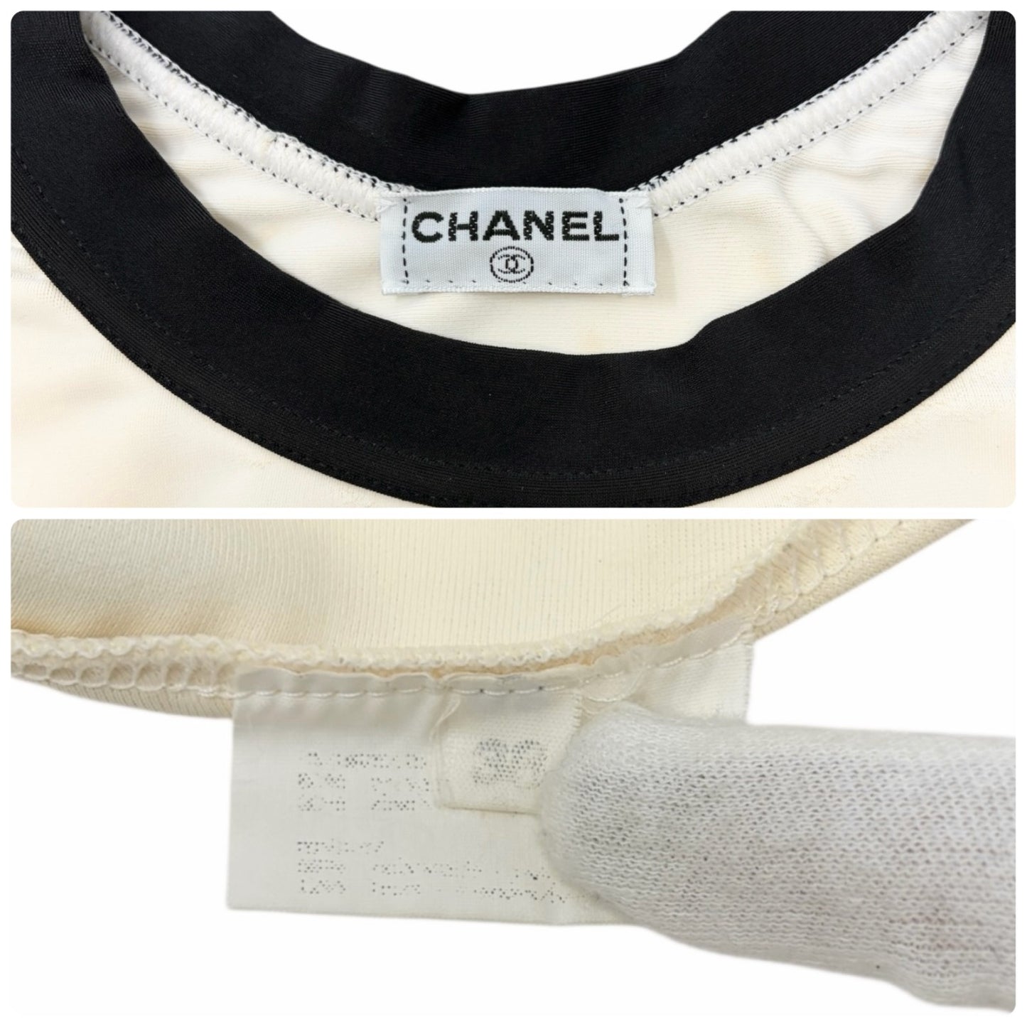 CHANEL Vintage CC Logo Spandex Cropped Tank Top #38 Cream Black Nylon