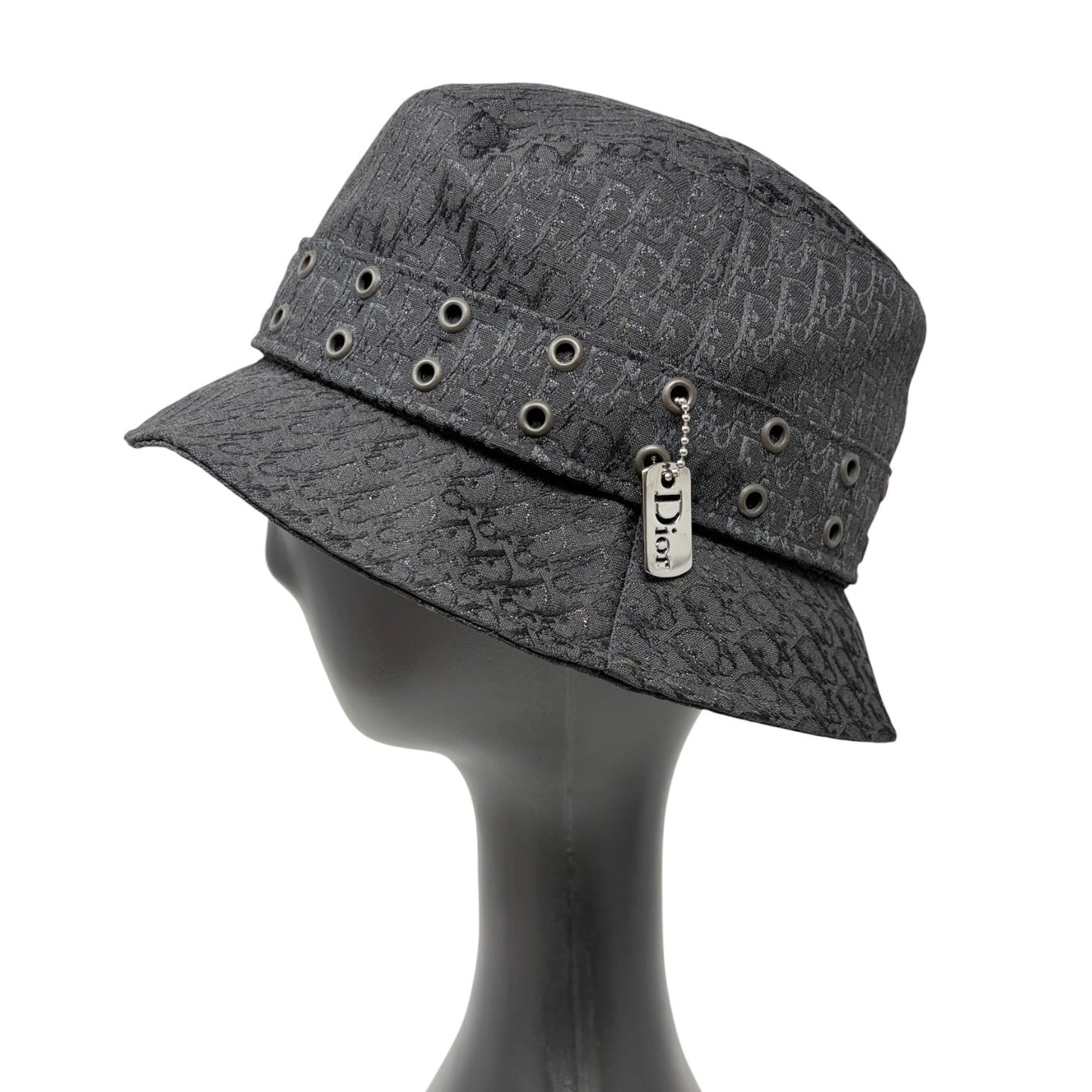 Christian Dior Vintage Columbus Trotter Monogram Bucket Hat Black Silver 901817