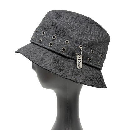 Christian Dior Vintage Columbus Trotter Monogram Bucket Hat Black Silver 901817