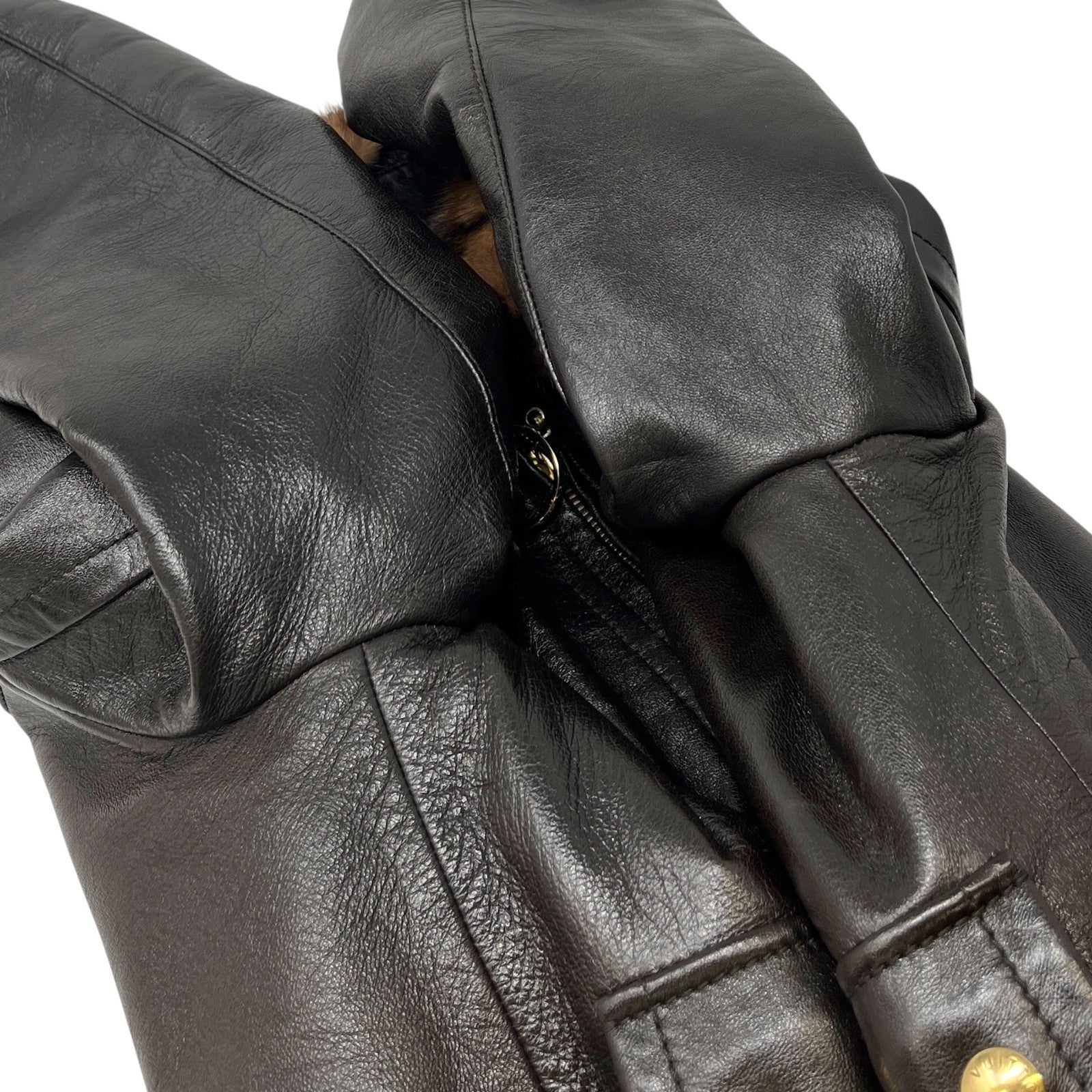 LOUIS VUITTON Vintage LV Monogram Logo Fur Leather Jacket #36 Zip Brown Gold