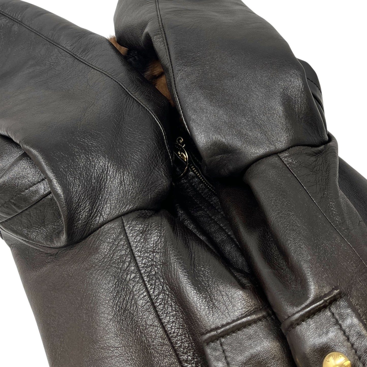 LOUIS VUITTON Vintage LV Monogram Logo Fur Leather Jacket #36 Zip Brown Gold