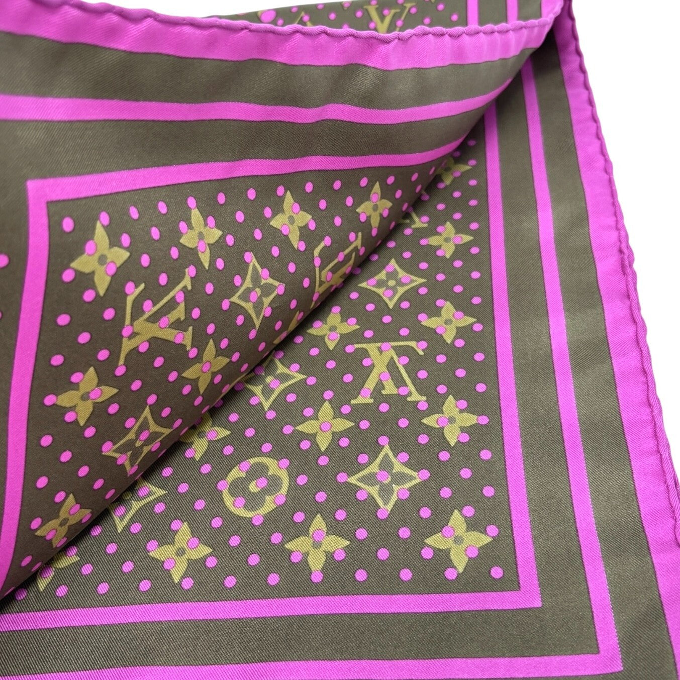 LOUIS VUITTON Vintage LV Logo Monogram Scarf Wrap Shawl Brown Pink Dot Silk
