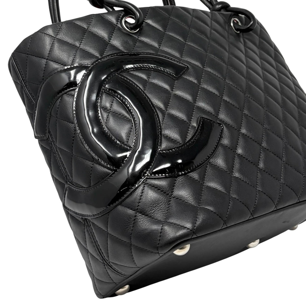 CHANEL Vintage Cambon Line CC Logo Quilted Shoulder Tote Bag Black 902456