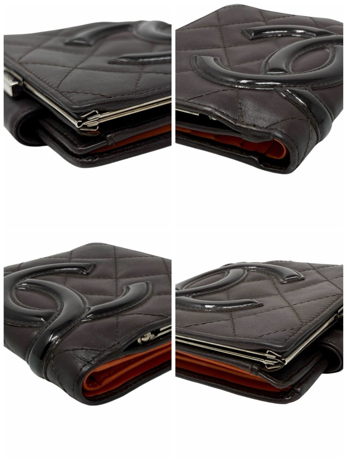 CHANEL Vintage Cambon Line CC Logo Quilted Wallet Brown Silver Leather 901981