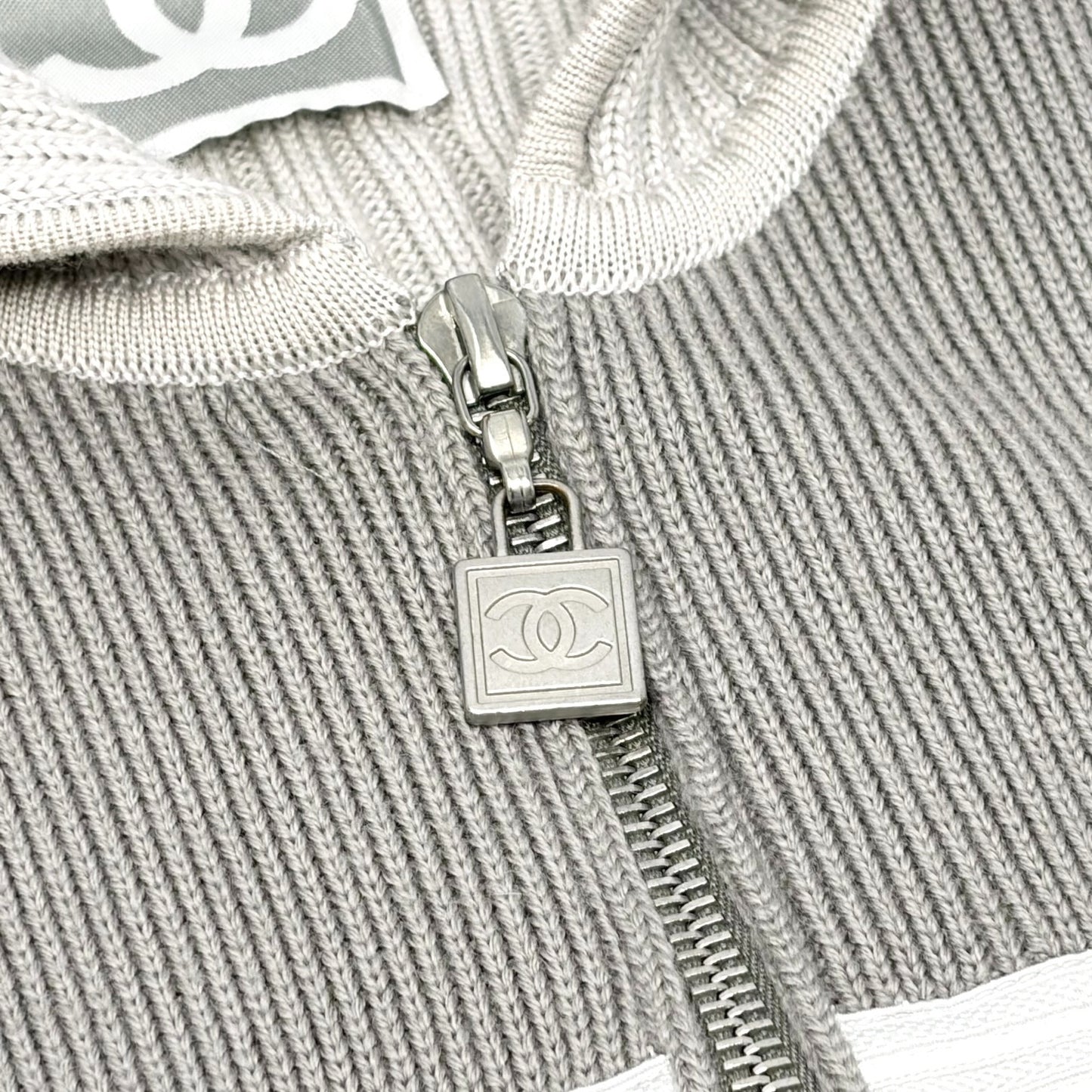 CHANEL Sport Vintage 04A CC Logo Knit Zip Hoodie Jacket Top #38 Gray 901826