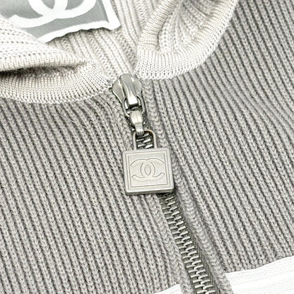 CHANEL Sport Vintage 04A CC Logo Knit Zip Hoodie Jacket Top #38 Gray 901826