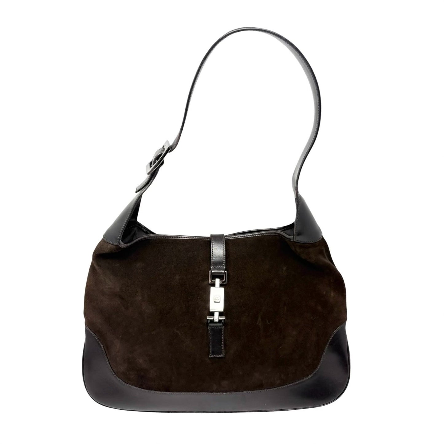 GUCCI Vintage Logo Jackie Shoulder Bag Handbag Brown Black Suede 902432