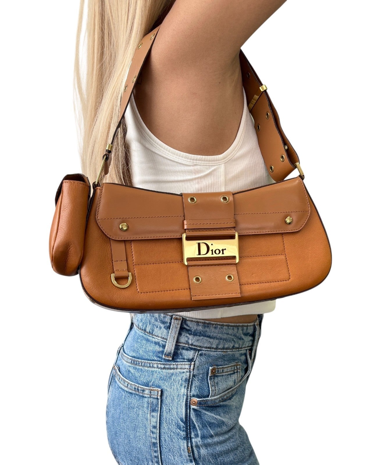 Christian Dior Vintage 2002 Street Chic Columbus Leather Shoulder Bag Brown