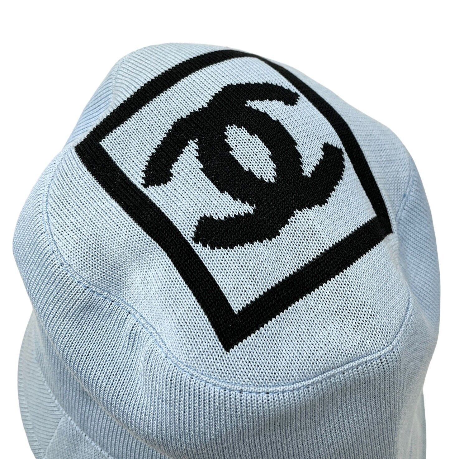 CHANEL Sport Vintage 03A Big CC Mark Knit Bucket Hat #S Blue Black Rank AB