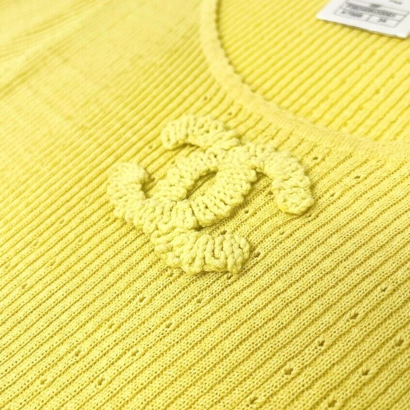 CHANEL 09P Vintage CC Logo Summer Knit Top #34 Yellow Cotton Rank AB+