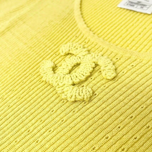 CHANEL 09P Vintage CC Logo Summer Knit Top #34 Yellow Cotton Rank AB+