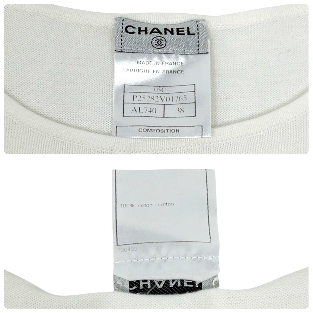 CHANEL Vintage 05C CC Logo Knit T-shirt Top #38 White Short Sleeve 902424