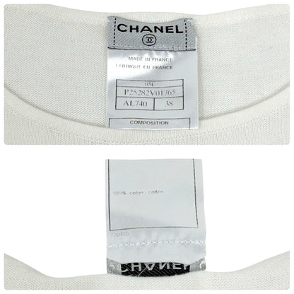 CHANEL Vintage 05C CC Logo Knit T-shirt Top #38 White Short Sleeve 902424