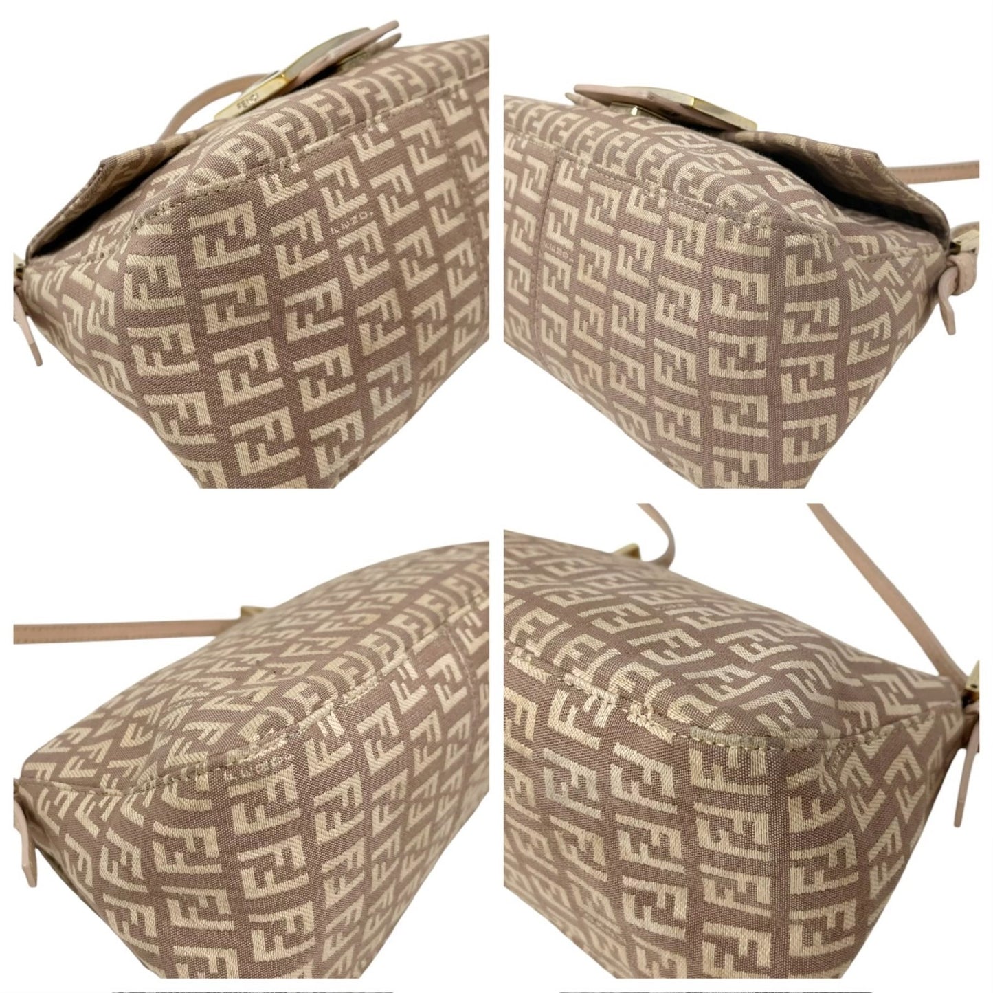 FENDI Vintage Zucchino Mamma Baguette Canvas Shoulder Bag Pink Leather 902589