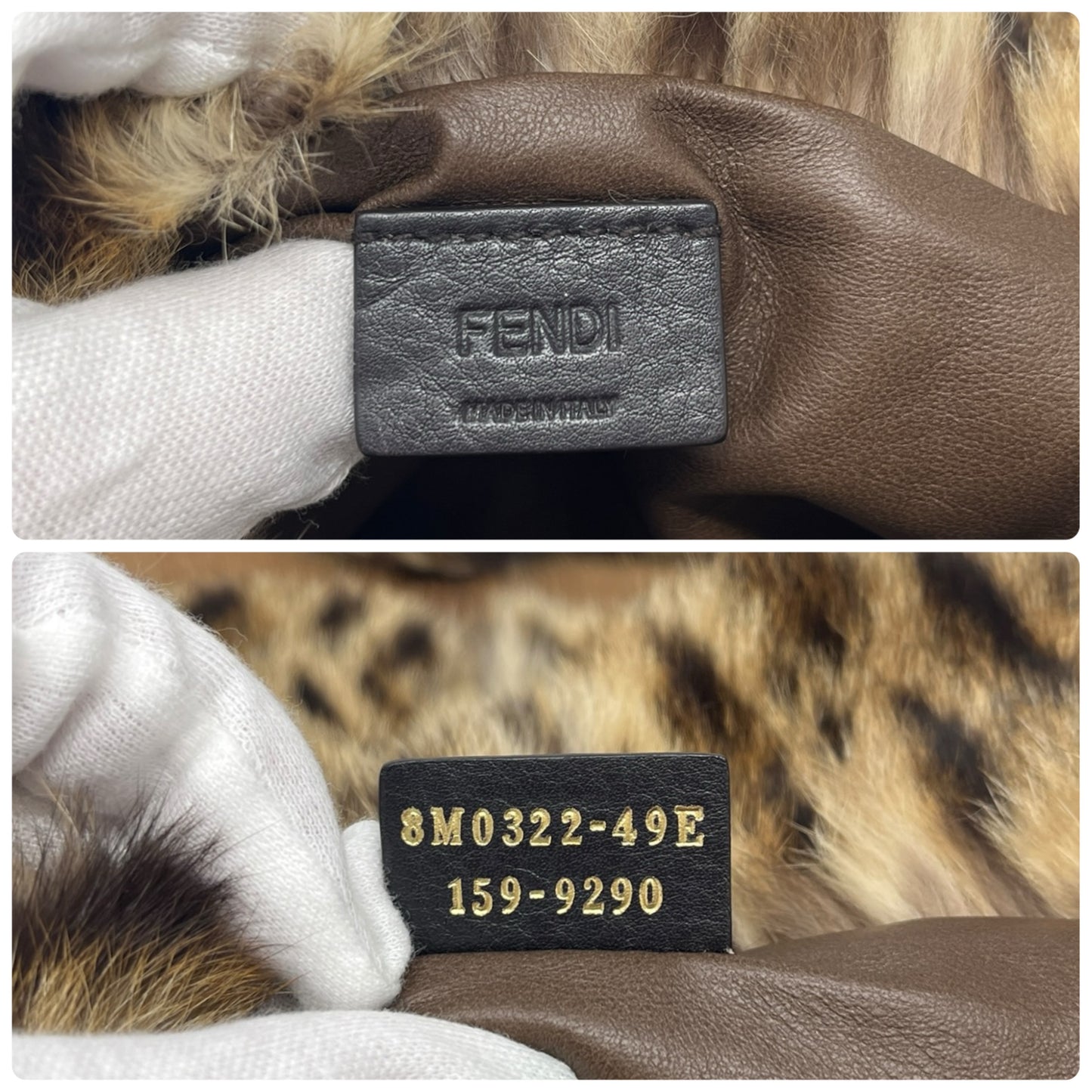 [Exclusive] FENDI Vintage FF Logo Leopard Fur Shoulder Bag Baguette Brown Leather 800002