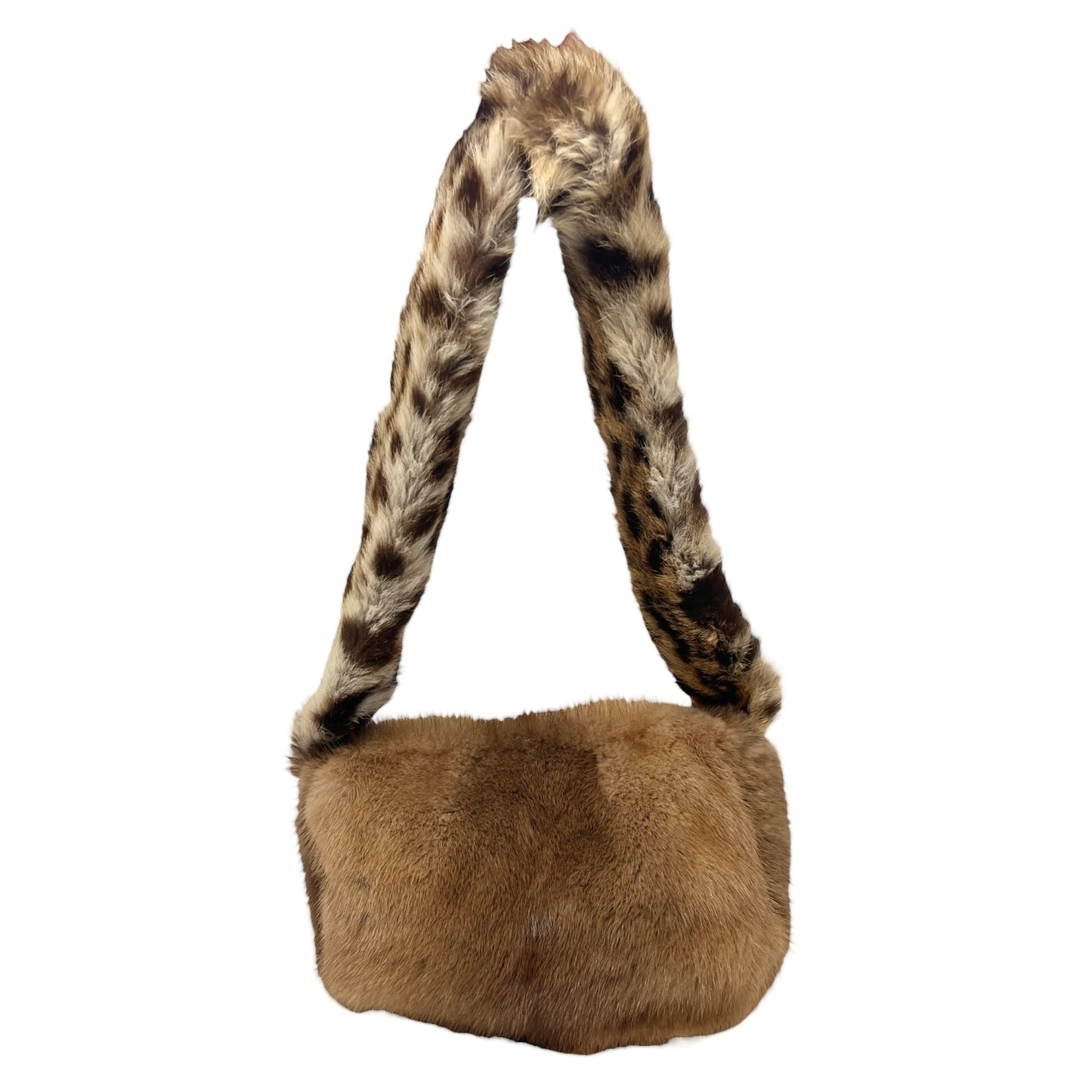 [Exclusive] FENDI Vintage FF Logo Leopard Fur Shoulder Bag Baguette Brown Leather 800002