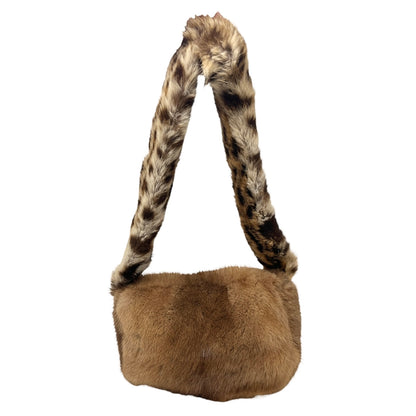 [Exclusive] FENDI Vintage FF Logo Leopard Fur Shoulder Bag Baguette Brown Leather 800002