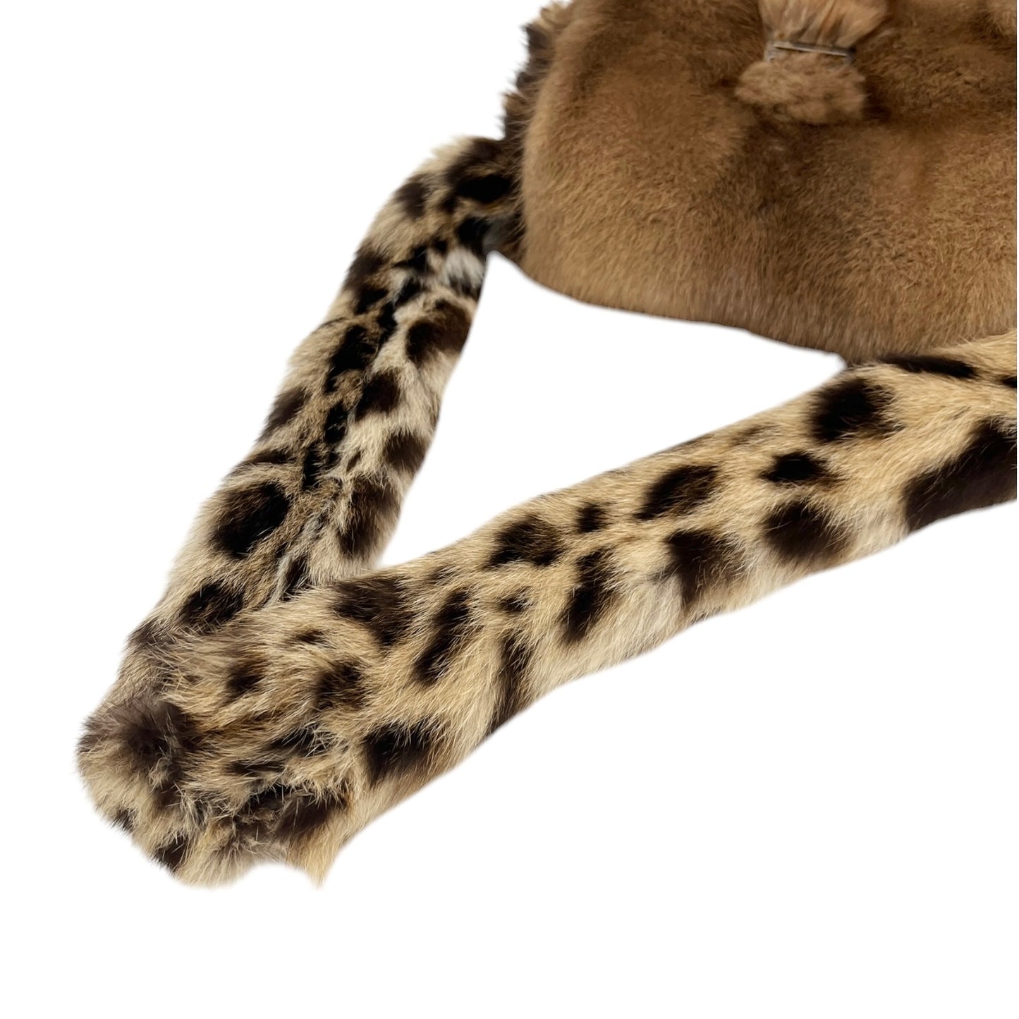 [Exclusive] FENDI Vintage FF Logo Leopard Fur Shoulder Bag Baguette Brown Leather 800002