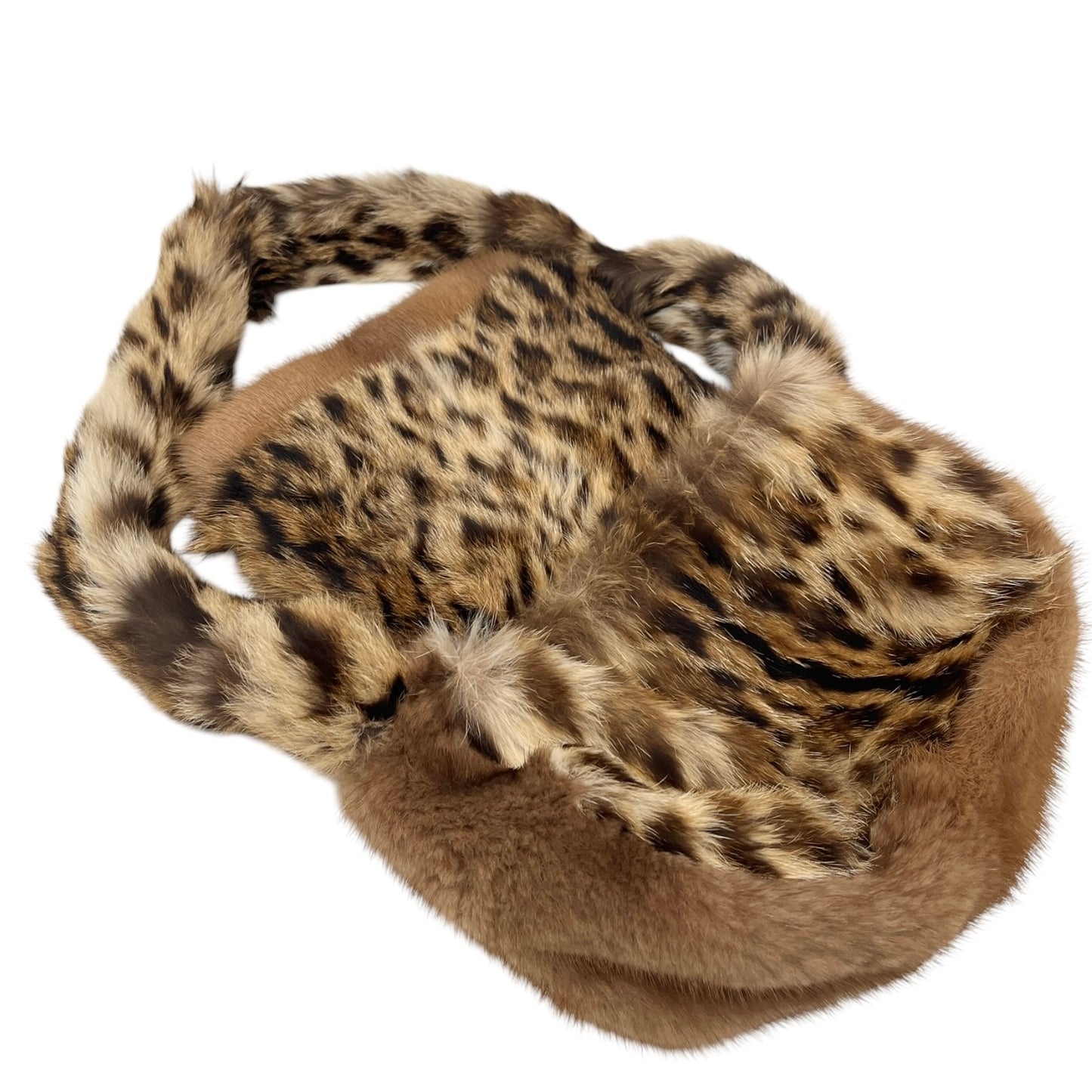 [Exclusive] FENDI Vintage FF Logo Leopard Fur Shoulder Bag Baguette Brown Leather 800002