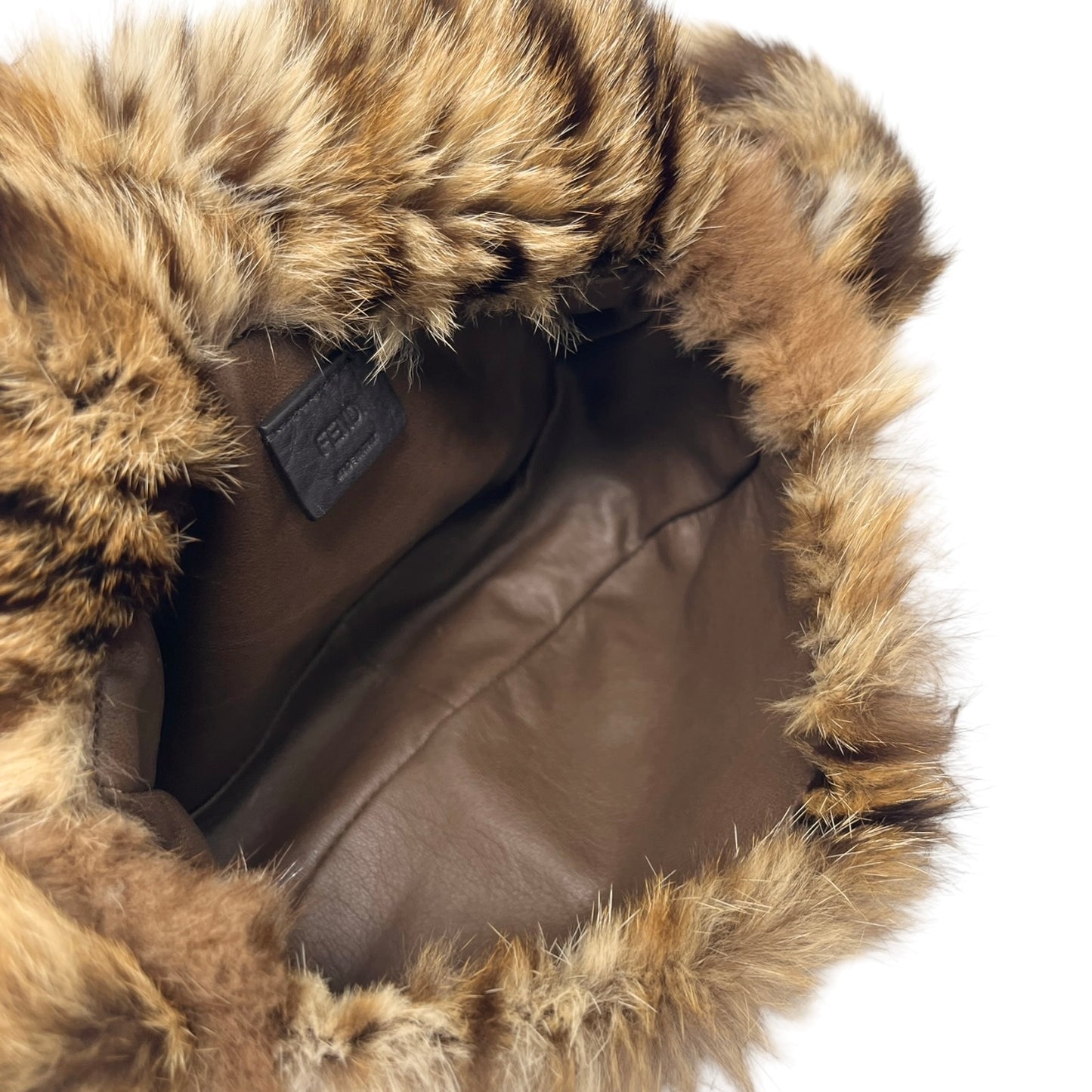 [Exclusive] FENDI Vintage FF Logo Leopard Fur Shoulder Bag Baguette Brown Leather 800002