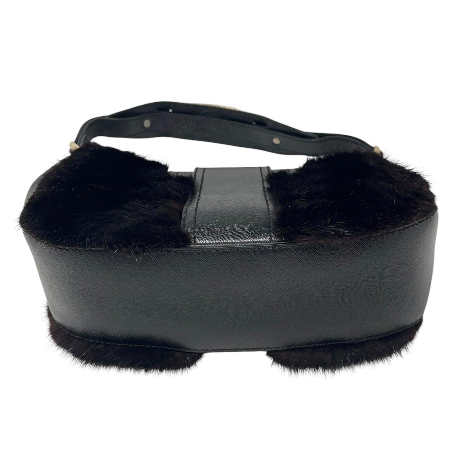 [Exclusive] FENDI Vintage Logo Fur Baguette Mini Shoulder Bag Black Gold 800001