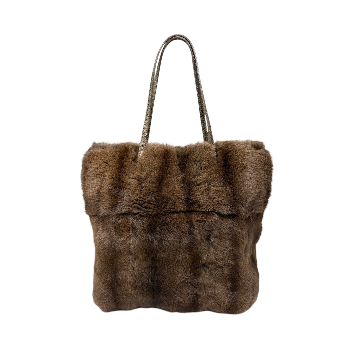[Exclusive] FENDI Vintage Fur Tote Shoulder Bag Leather Brown Magnetic 800299