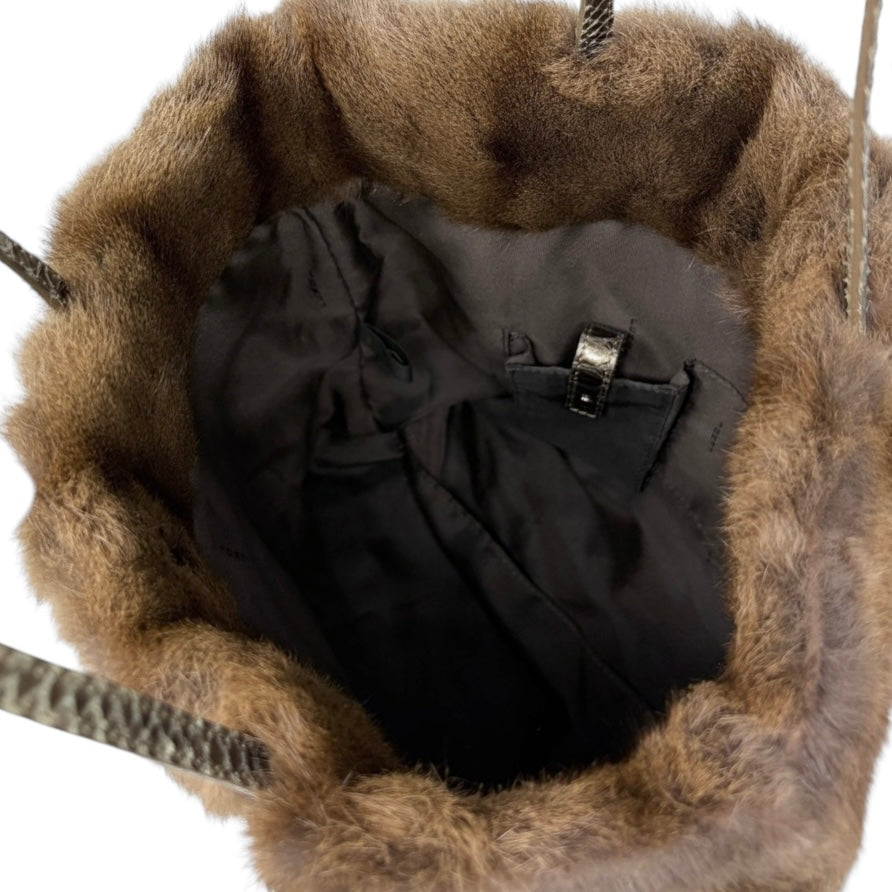 [Exclusive] FENDI Vintage Fur Tote Shoulder Bag Leather Brown Magnetic 800299