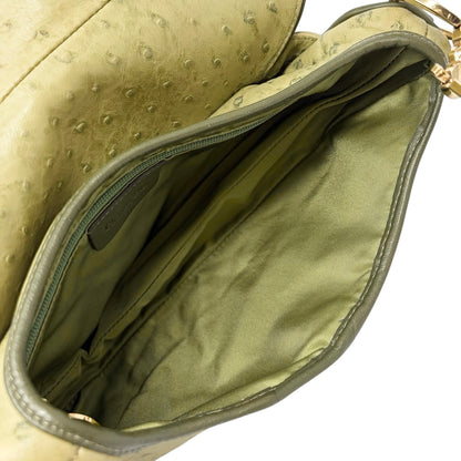 [Exclusive] Christian Dior Vintage Saddle Bag Green Gold Leather 800110