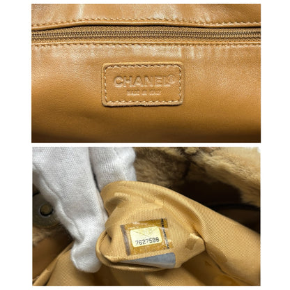 CHANEL Vintage CC Logo Fur Chain Shoulder Bag Beige Brown Leather 800811
