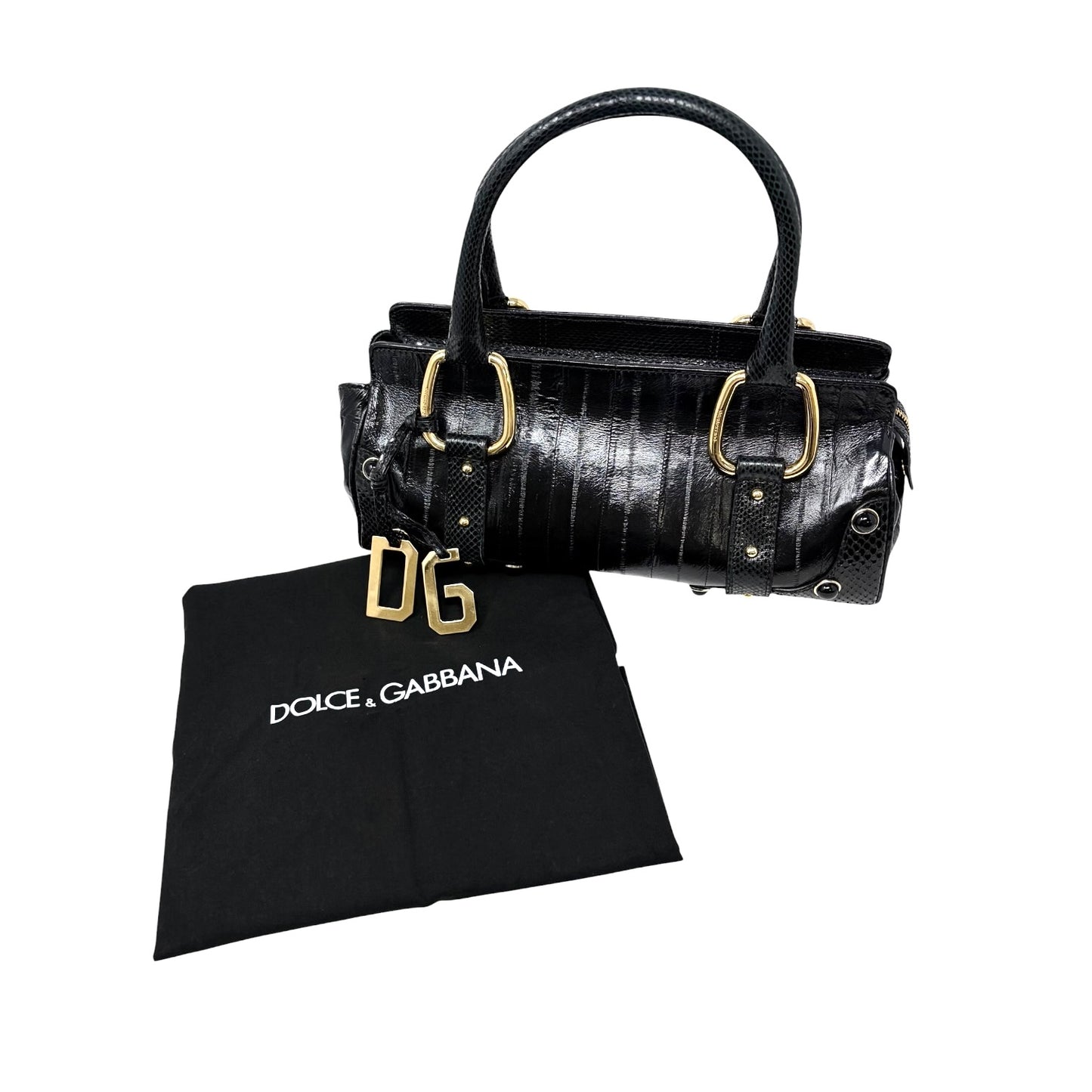 【Exclusive】DOLCE&GABBANA Vintage DG Logo Leather Tote Bag Black Gold 800808